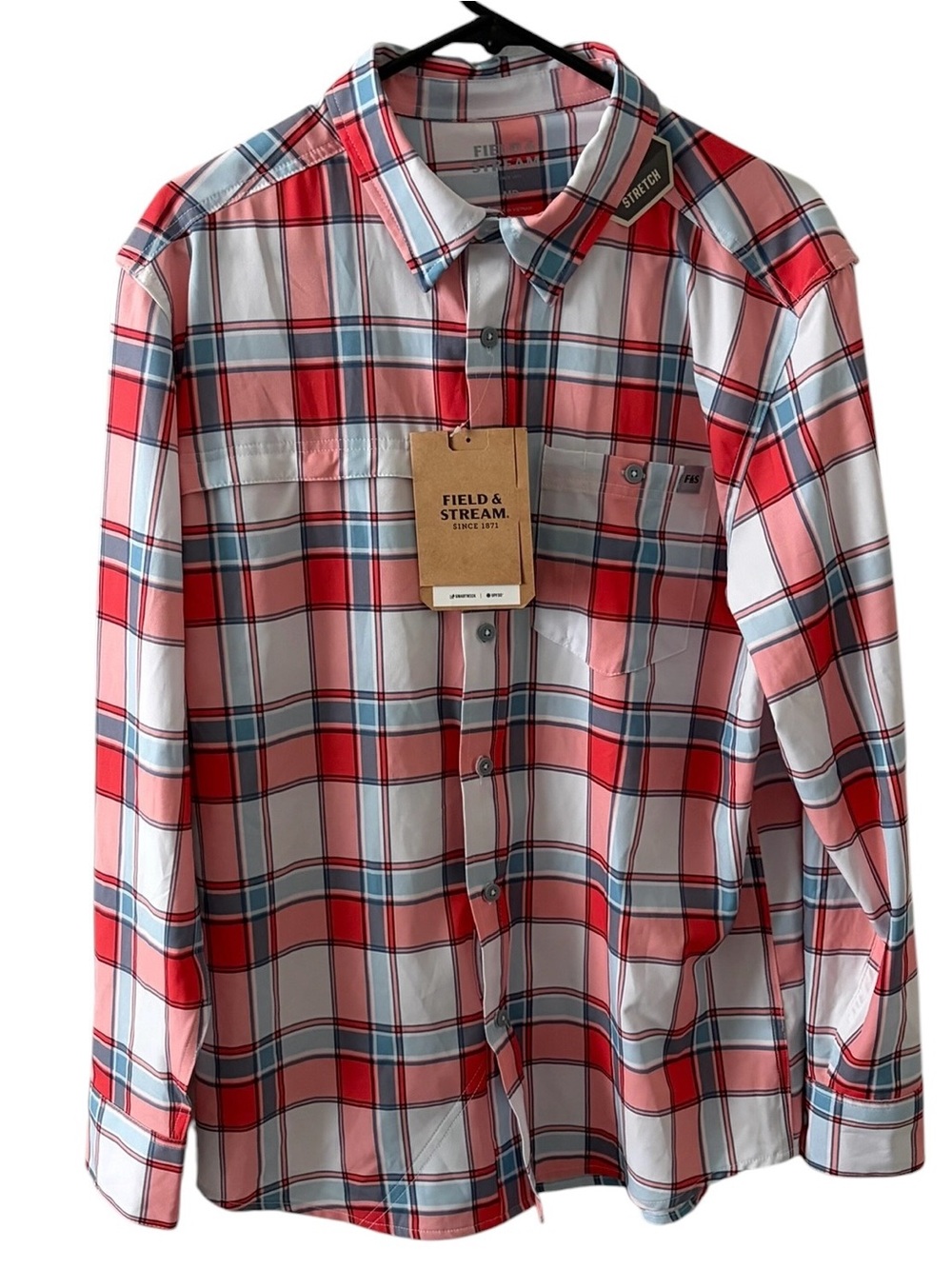 Field & Stream Red and White Plaid Button-Down Shirt Size M